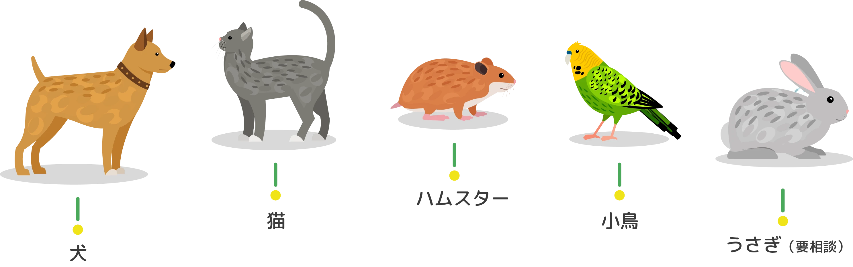 犬・猫・ハムスター・小鳥・うさぎ（要相談）